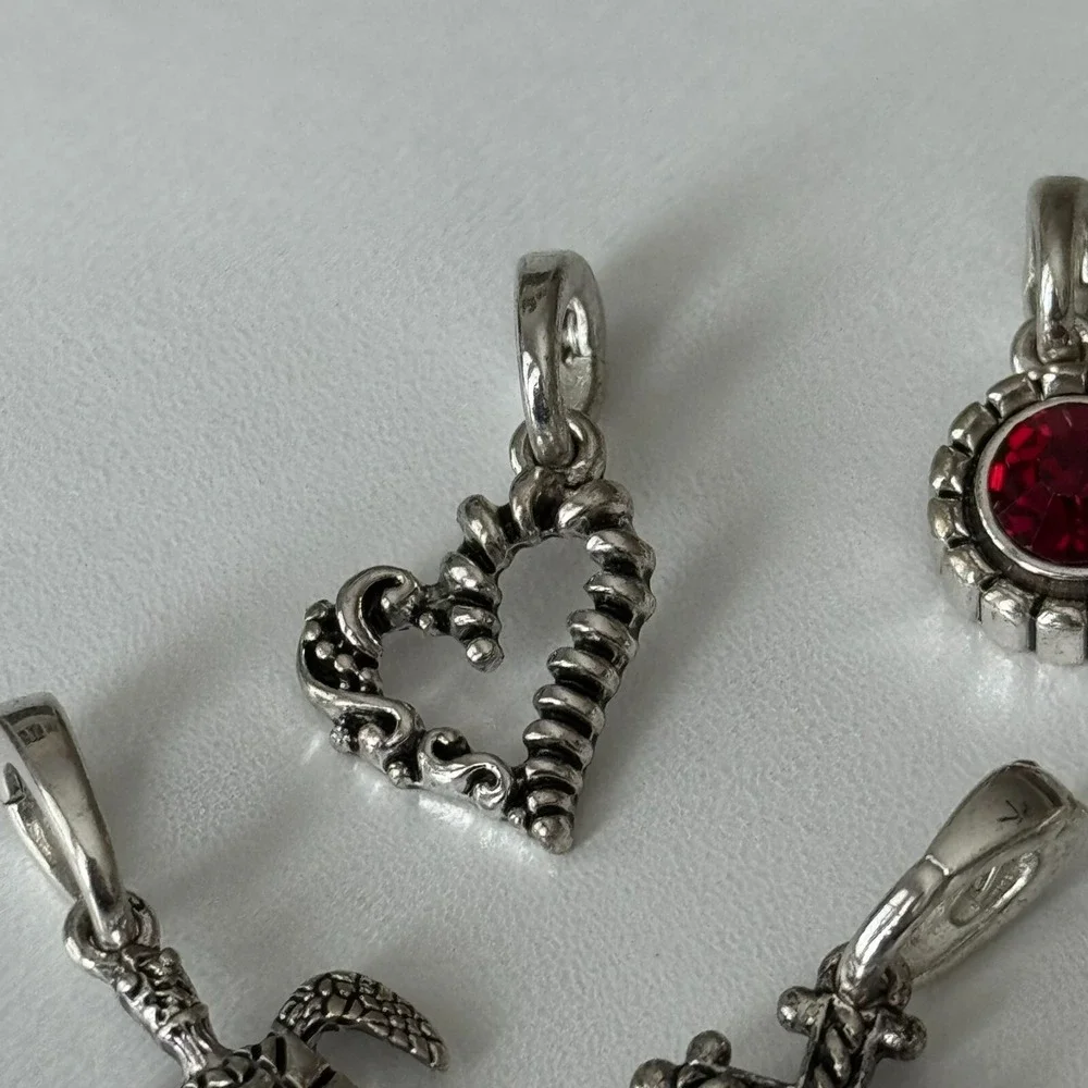 Set‎ of 5 Clip On Charms Silver Tone Heart, Cross Turtle Key Flower Jewelry